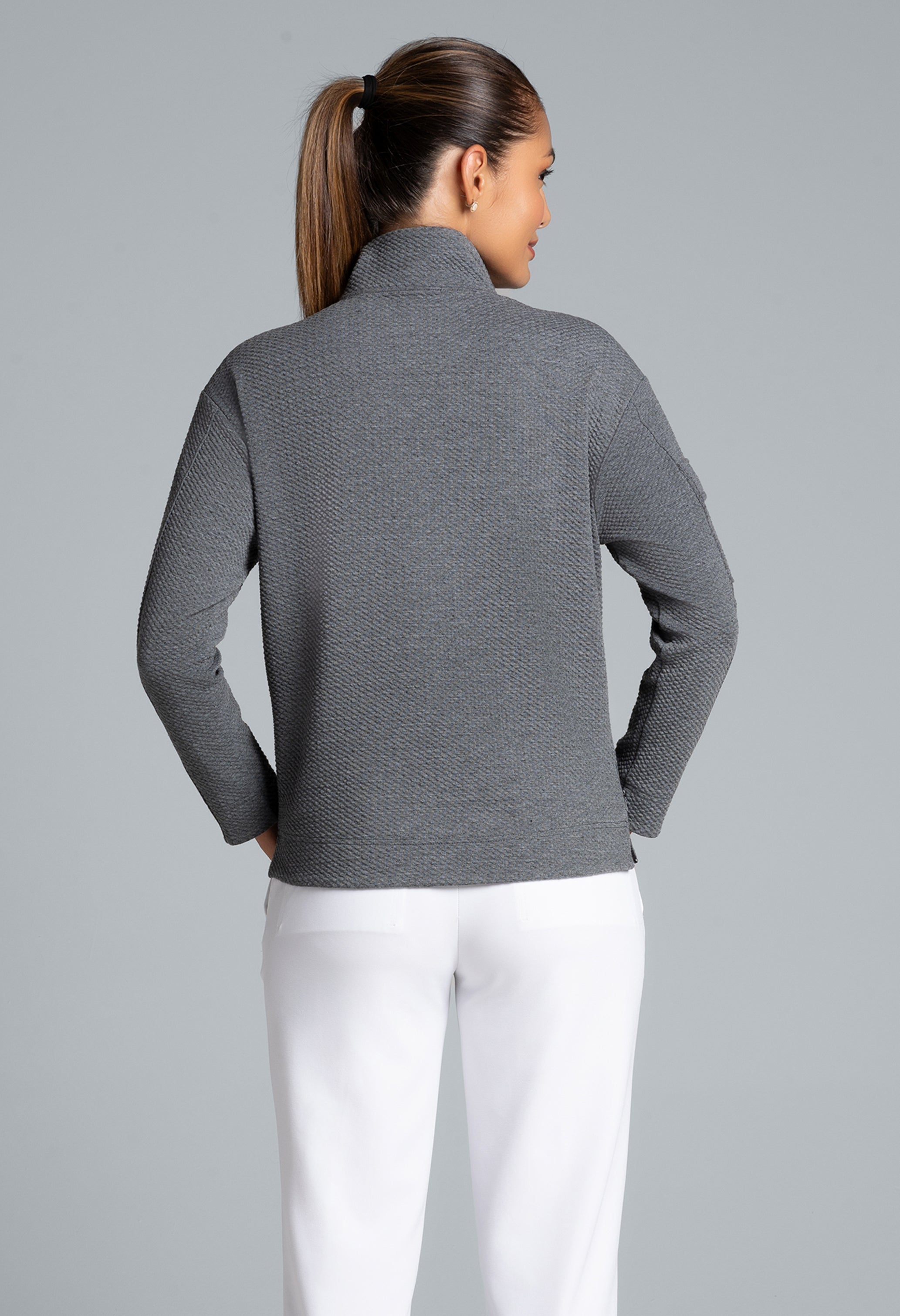 Solid Popcorn Stitch 1/4 Zip Pullover - 42000